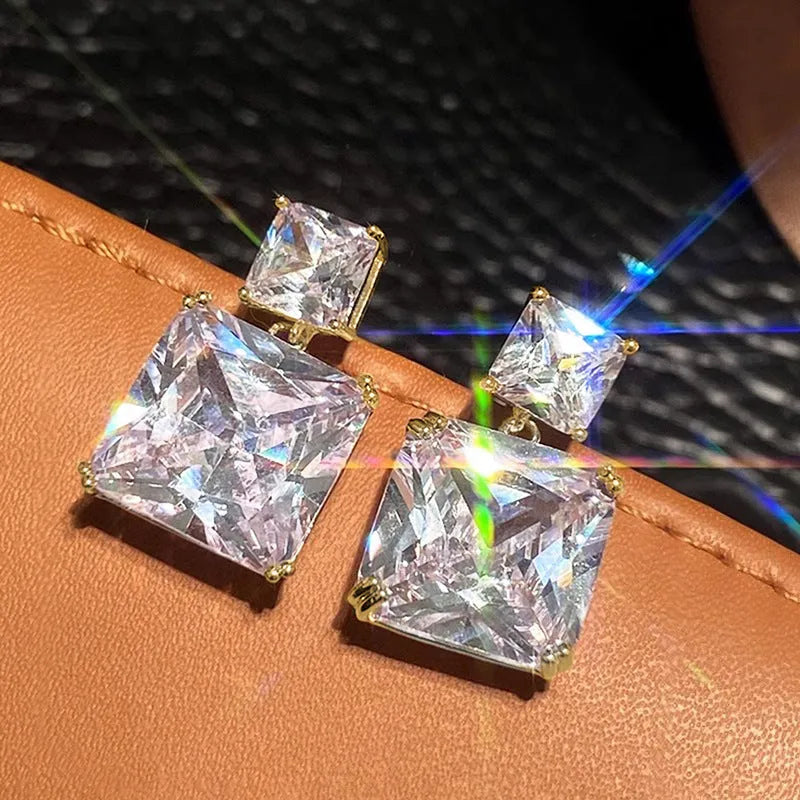 Geometric square design copper earrings with quadrilateral elements in metallic finishes