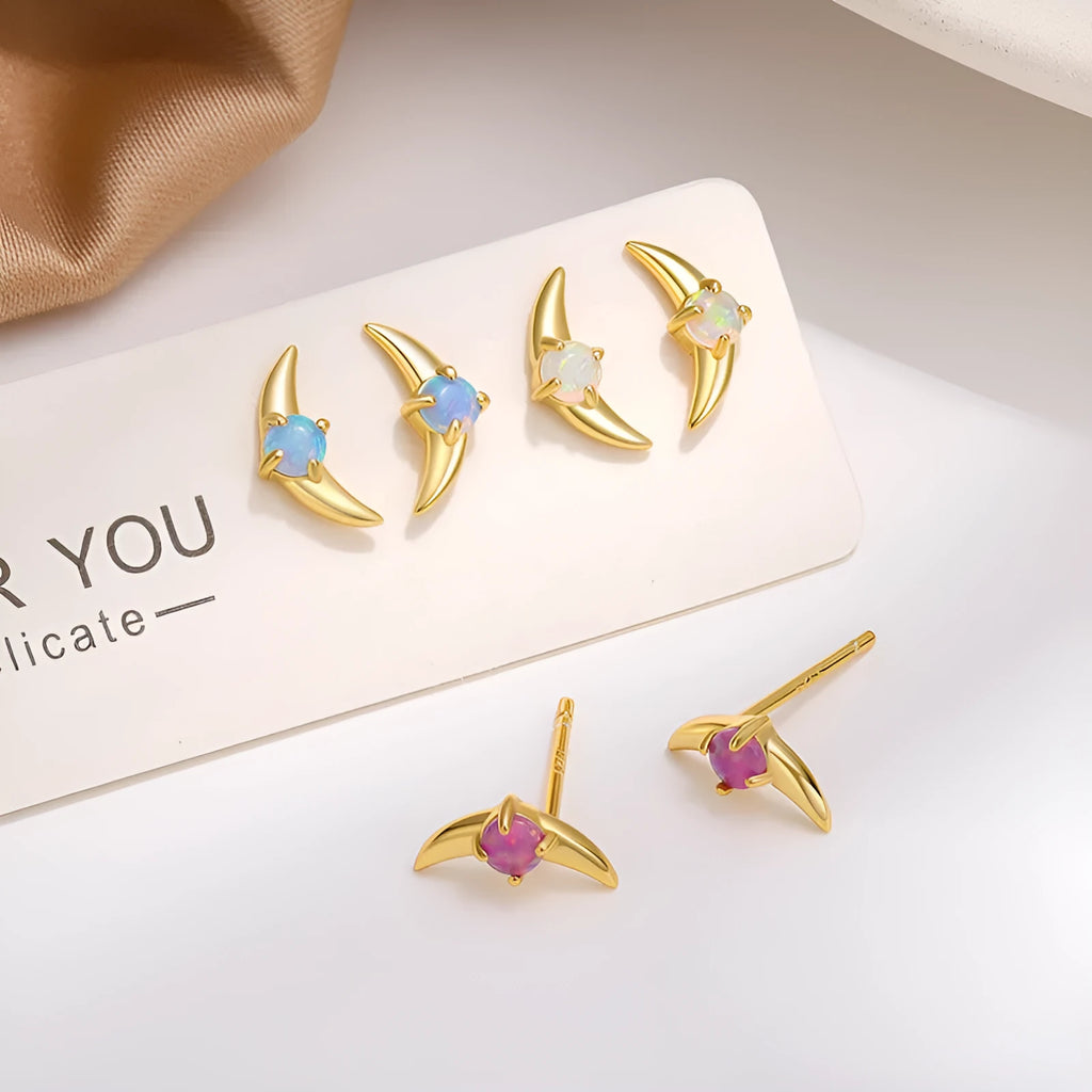 Geometric women's earrings in 925 silver with electroplated finish and coloured stone.