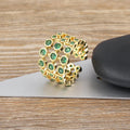 Three-layer green zircon wide ring with 18K gold plating over copper base