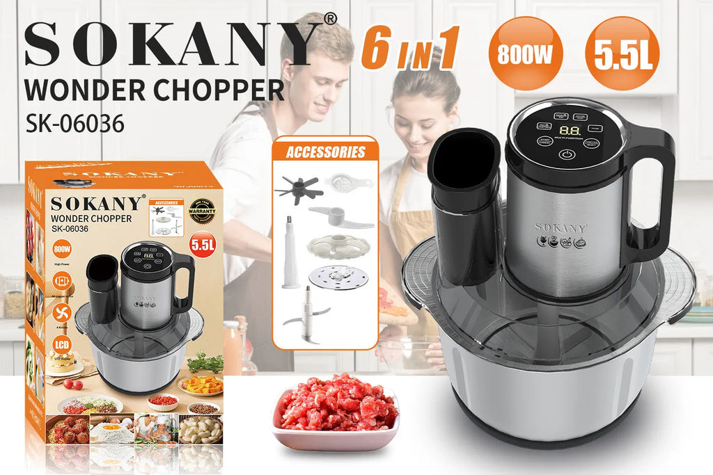 Stainless steel meat grinder and vegetable cutting machine with 5L capacity bowl in 06036 colour