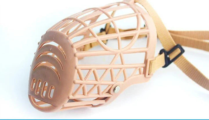 Brown plastic muzzle basket for dogs, designed for the active Kiwi lifestyle with premium materials and adjustable fit