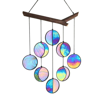 Visually captivating hanging decor with boho moon, rainbow, and mirror design