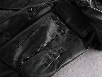 Stylish and relaxed leather jacket with plush velvet-like finish, perfect for modern street fashion in New Zealand