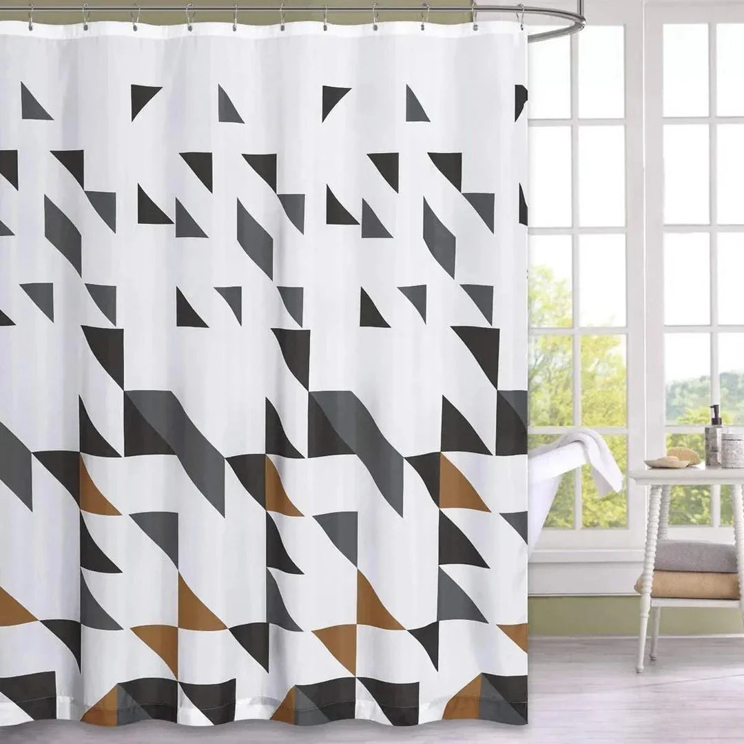 Stylish waterproof shower curtain with a geometric pattern, made of premium polyester material for long-lasting use and easy maintenance.