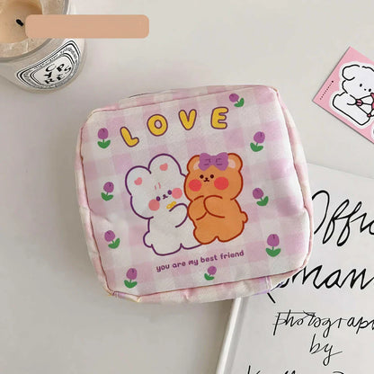 Adorable cartoon nylon cosmetic bag with a secure zipper closure and compact design, perfect for Kiwi consumers to organise their daily essentials.