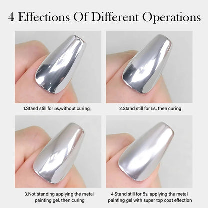 A bottle of 5ML Super Silver Metallic Gel Nail Polish with a metallic mirror-like finish