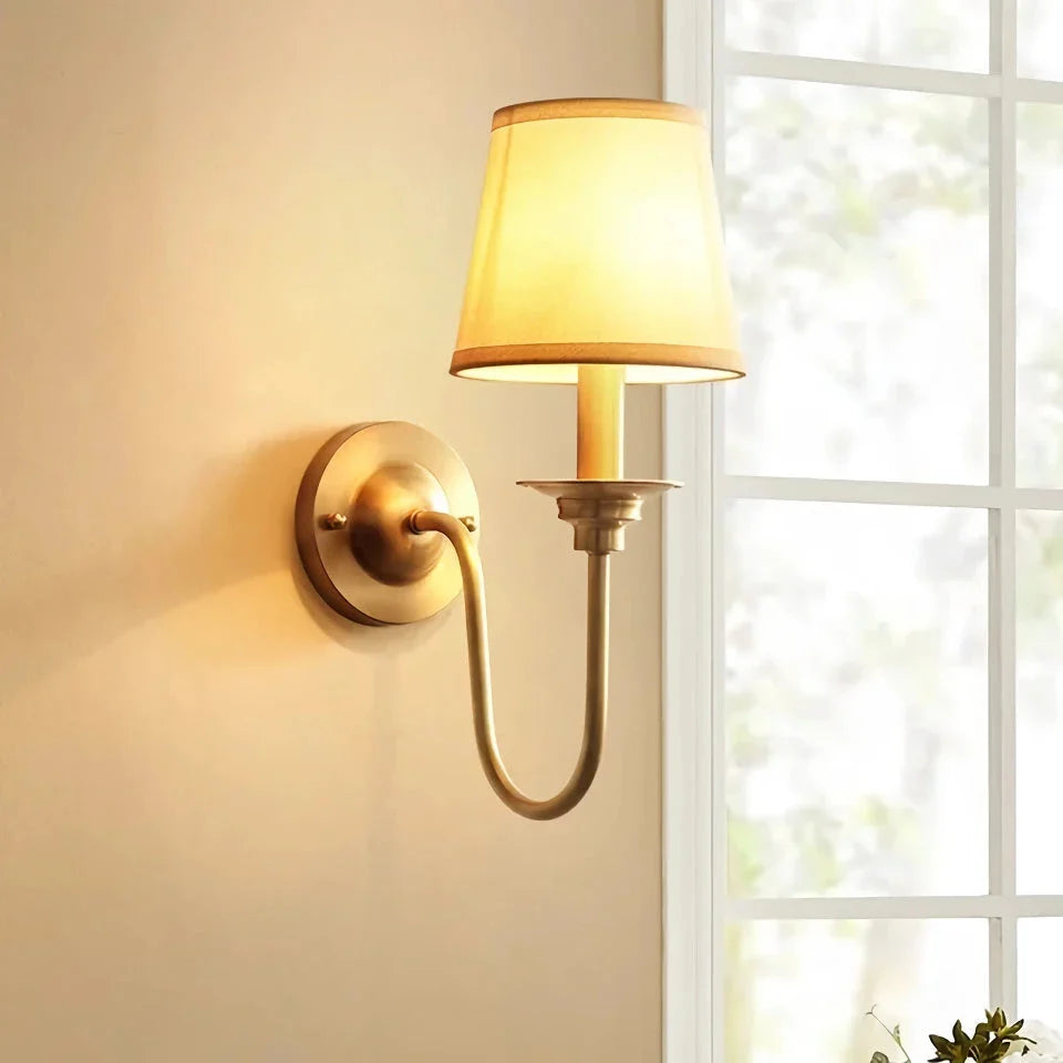 Elegant copper wall lamp with a luxurious fabric shade, providing warm and ambient lighting for Kiwi homes