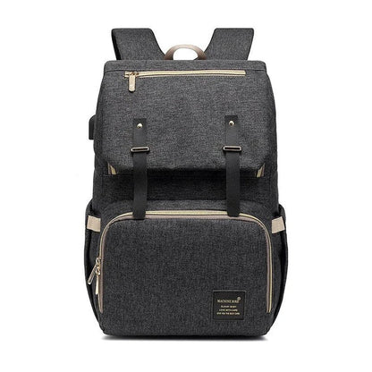 Versatile mum's backpack with pink color, featuring side pockets, zippered compartments, and stroller attachment hooks