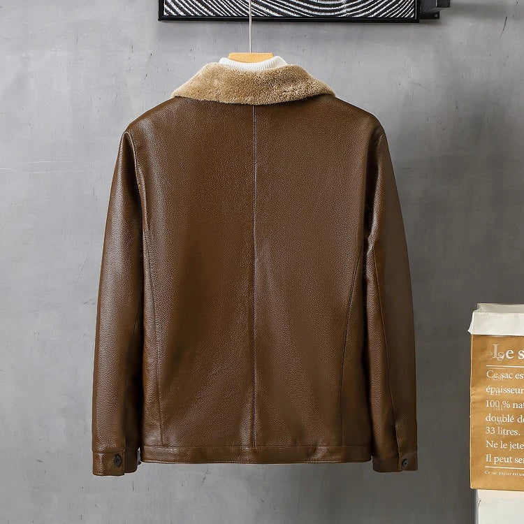 Men's Leather Lapel Fleece Padded Coat in black, available in a range of sizes for the modern Kiwi gentleman