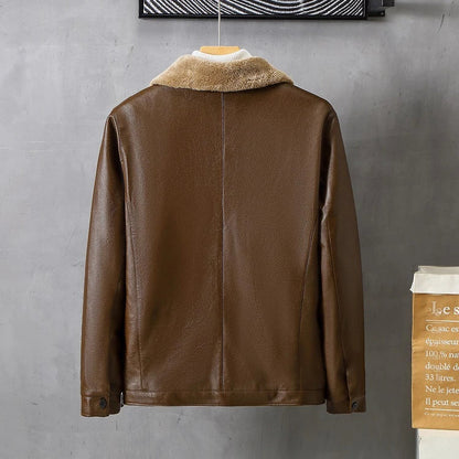 Men's Leather Lapel Fleece Padded Coat in black, available in a range of sizes for the modern Kiwi gentleman