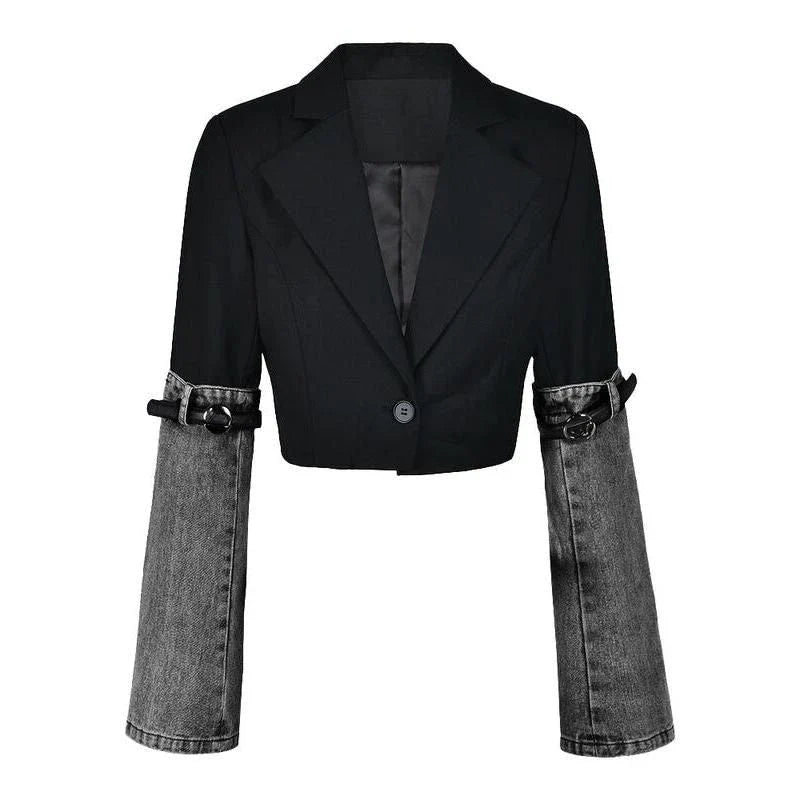 Stylish Denim Patchwork Blazer with Unique Patchwork Design and Flattering Fit for Kiwi Women