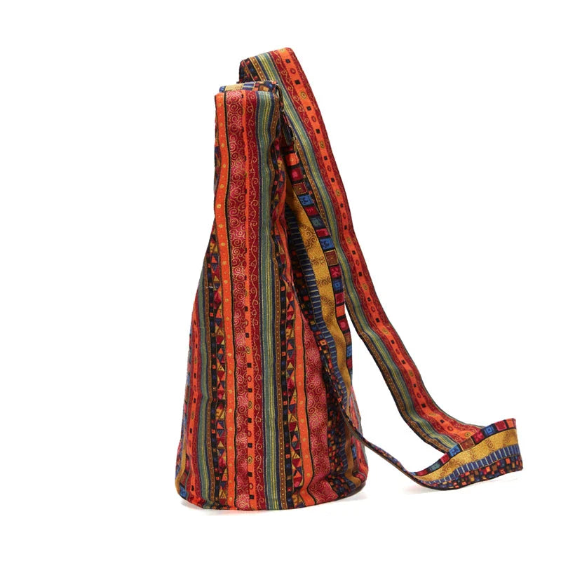 Bohemian Vintage Canvas Shoulder Bag with a unique geometric pattern, designed for the modern Kiwi woman.