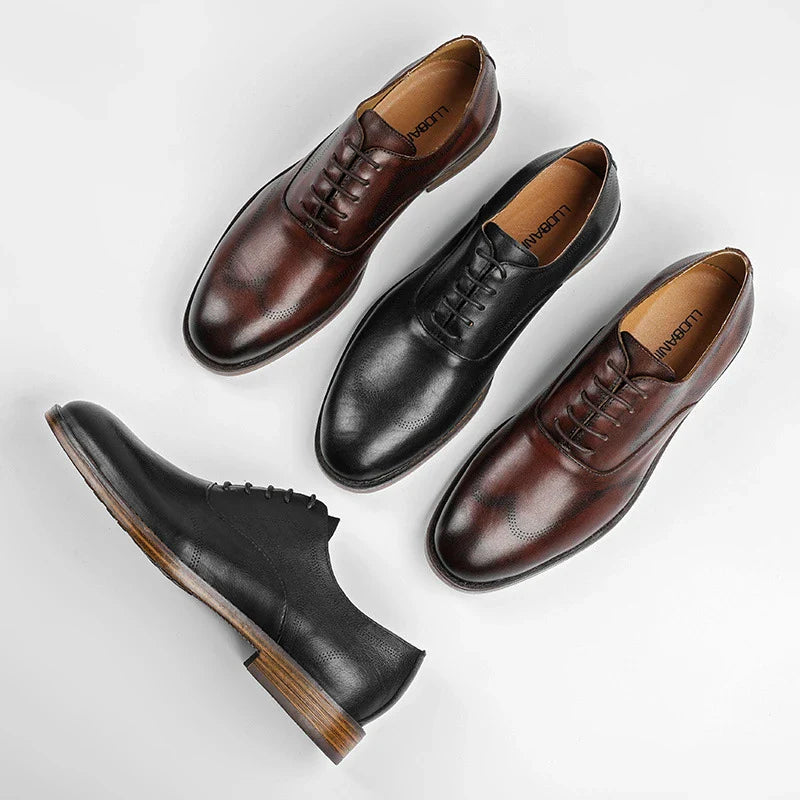 Premium men's business shoes with a refined retro design, crafted from durable cowhide leather with slip-resistant soles