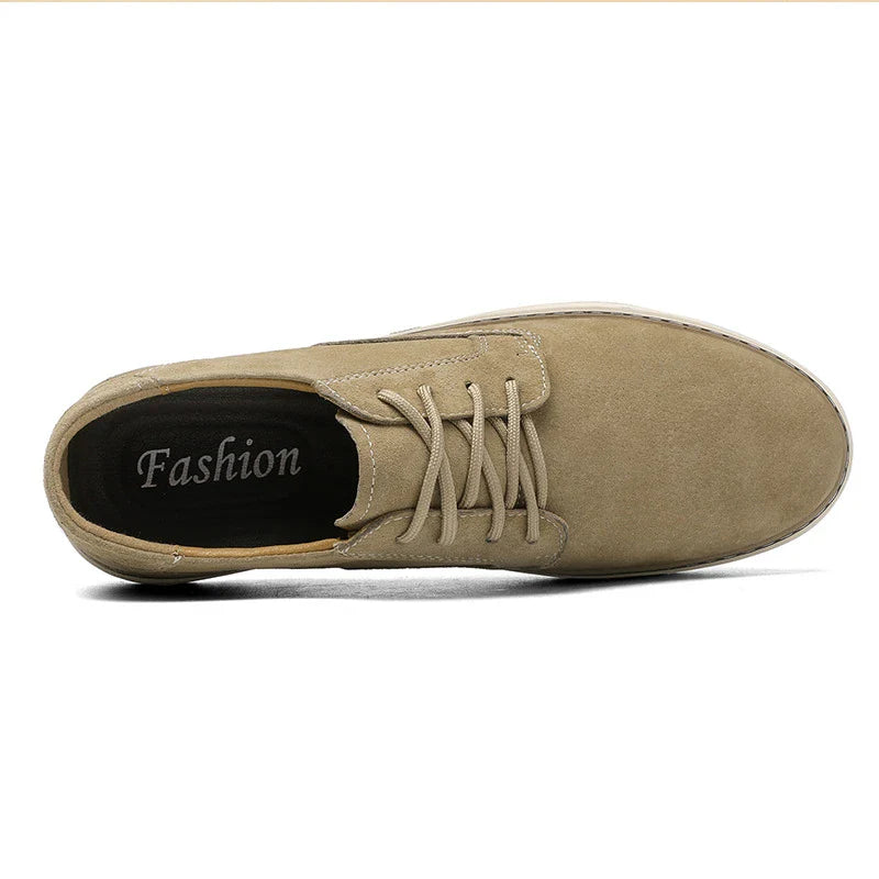 Premium Pigskin Lace-up Sneakers with Durable Rubber Sole and Breathable Design