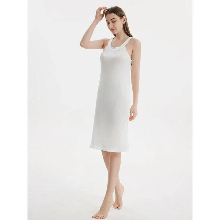 Elegant silk-blend halter midi dress in green and white, perfect for Kiwi women's summer fashion