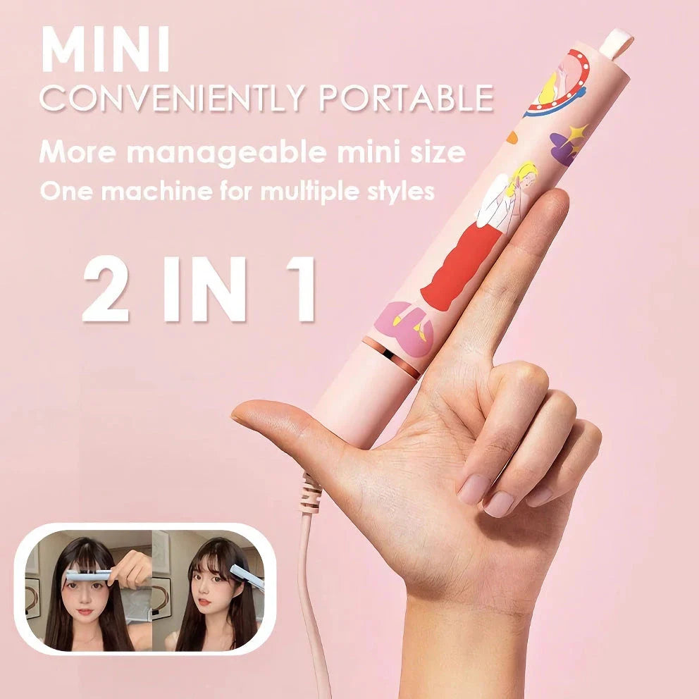 Versatile 2-in-1 Mini Ceramic Hair Styler for Straightening and Curling Hair