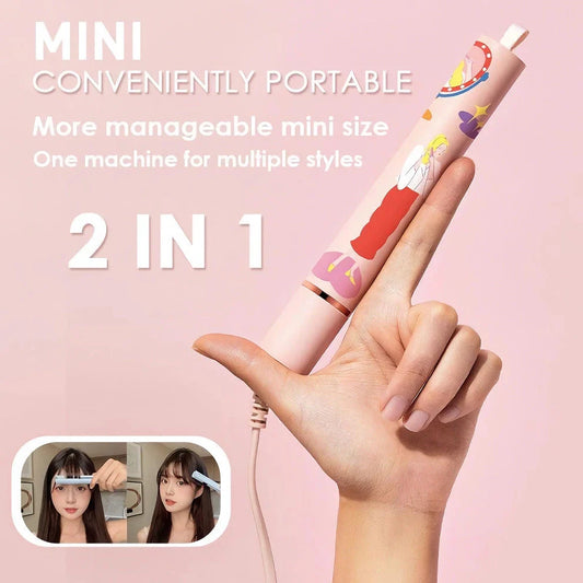 Versatile 2-in-1 Mini Ceramic Hair Styler for Straightening and Curling Hair