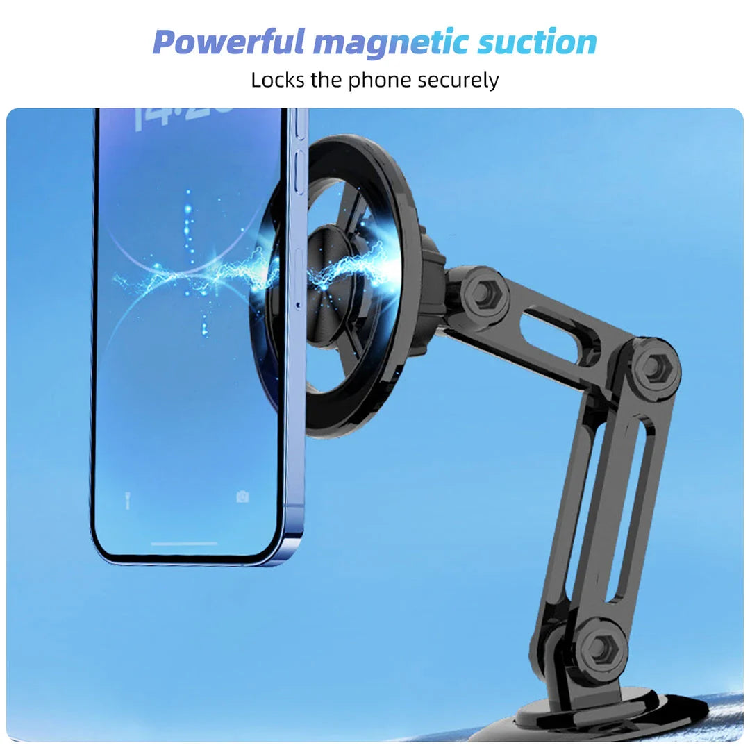 A premium magnetic car phone holder with 360-degree rotation for safe, hands-free driving