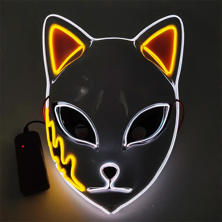 Anime-inspired luminous mask with multicoloured lighting effects, perfect for cosplay and events