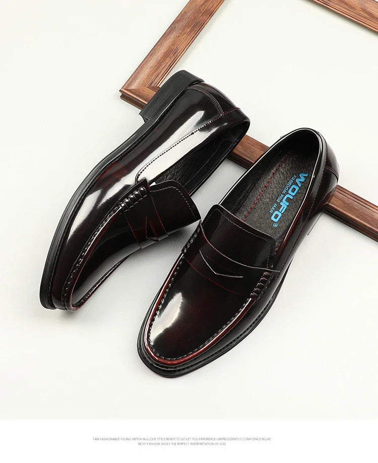 Stylish one-foot patent leather loafers with round toe and flat heel, perfect for the Kiwi commuter