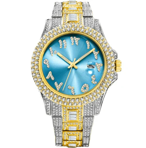 Elegant Kiwi-approved waterproof watch with diamond-encrusted dial and gold-plated strap