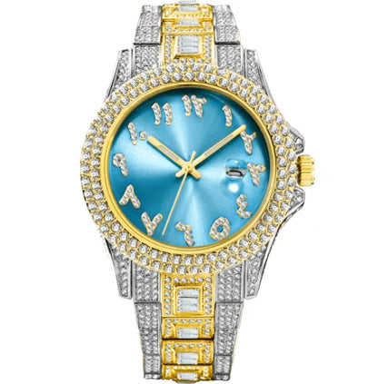 Elegant Kiwi-approved waterproof watch with diamond-encrusted dial and gold-plated strap