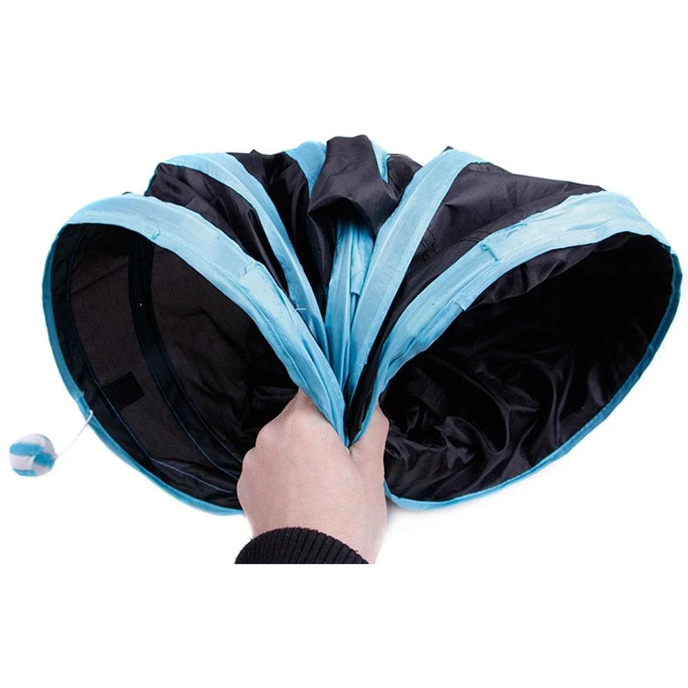 Premium foldable cat tunnel toy made with durable polyester for indoor play and relaxation