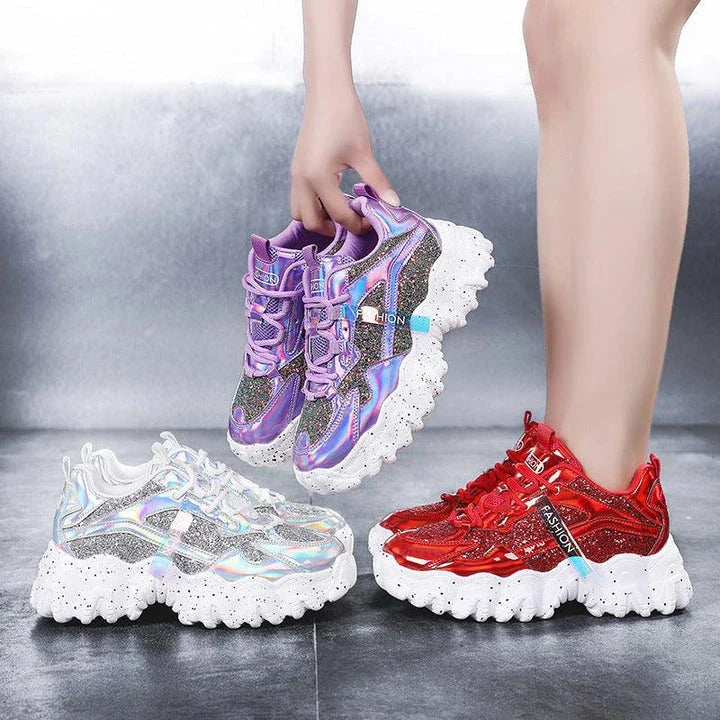 Stylish platform sneakers with sequins in various colours, designed for comfortable everyday wear in New Zealand