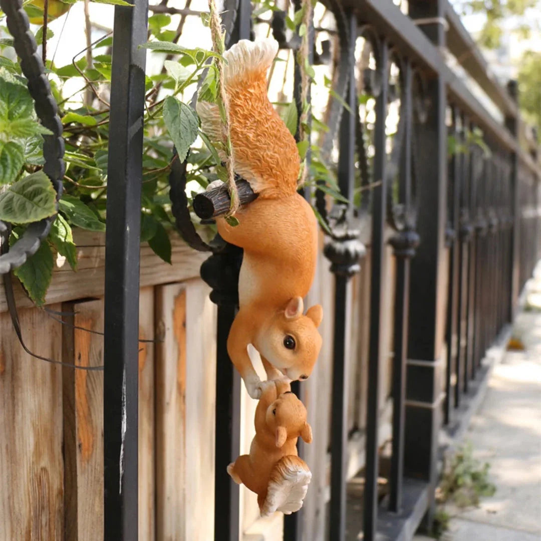 Charming resin figure of a climbing squirrel ornament for outdoor garden decor