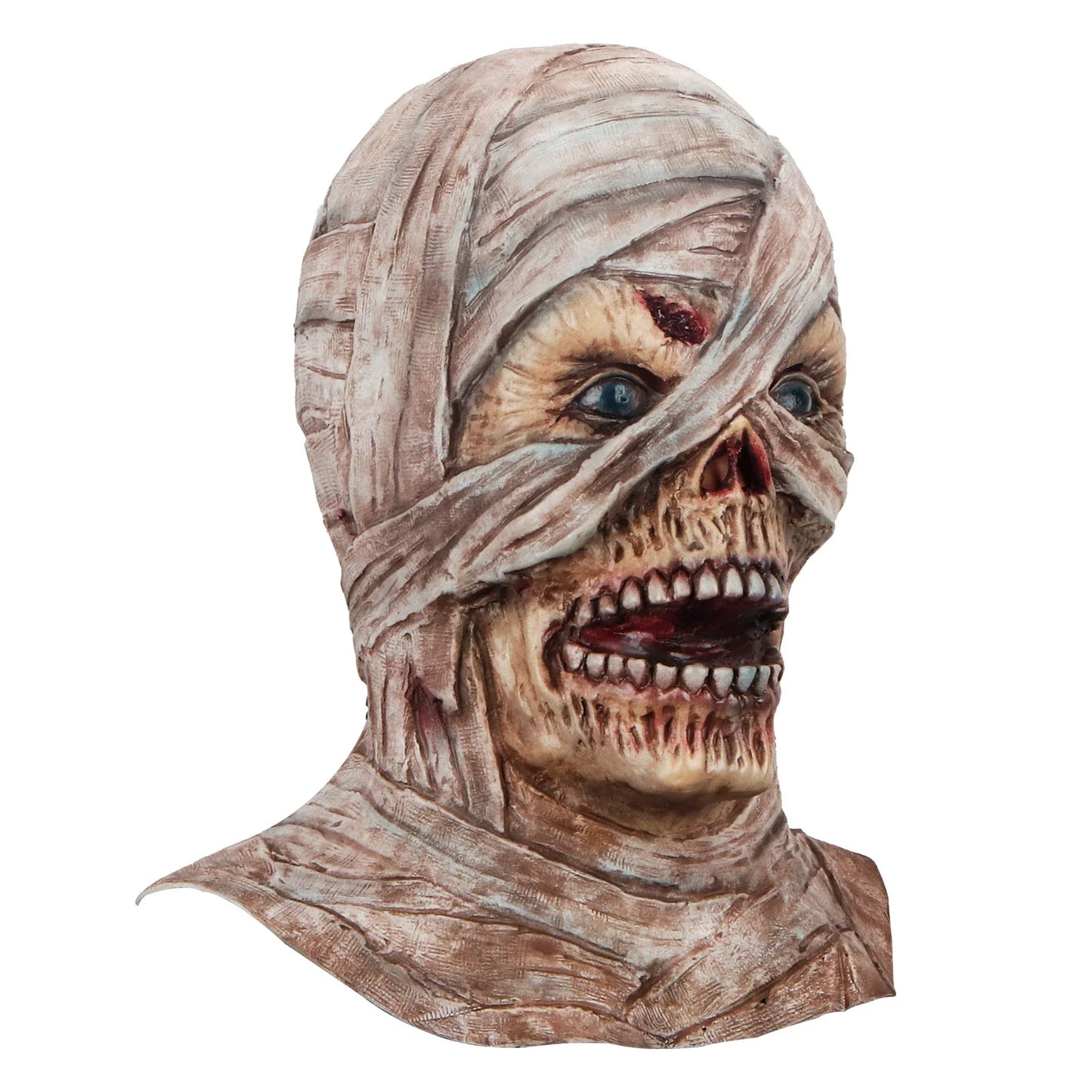 A realistic Latex Mummy Mask with intricate wrappings, perfect for Halloween festivities in New Zealand.