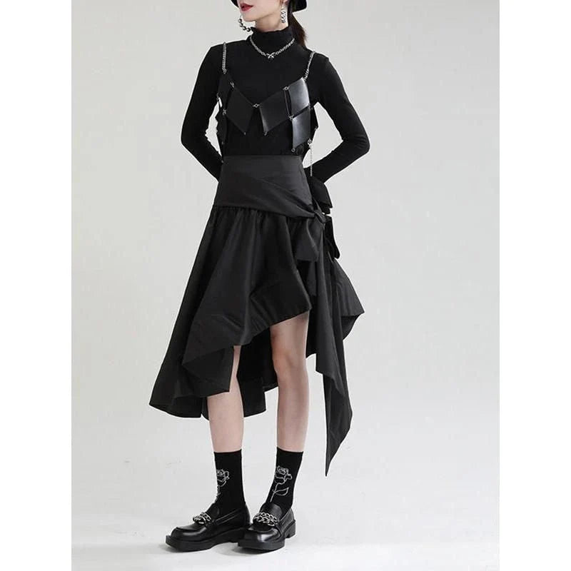 A stylish asymmetric ruffle skirt in a high-waist design, made from a durable cotton-polyester blend fabric.