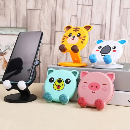 Adjustable Foldable Phone and Tablet Stand with Cute Pig-Tiger Design for Ergonomic Viewing