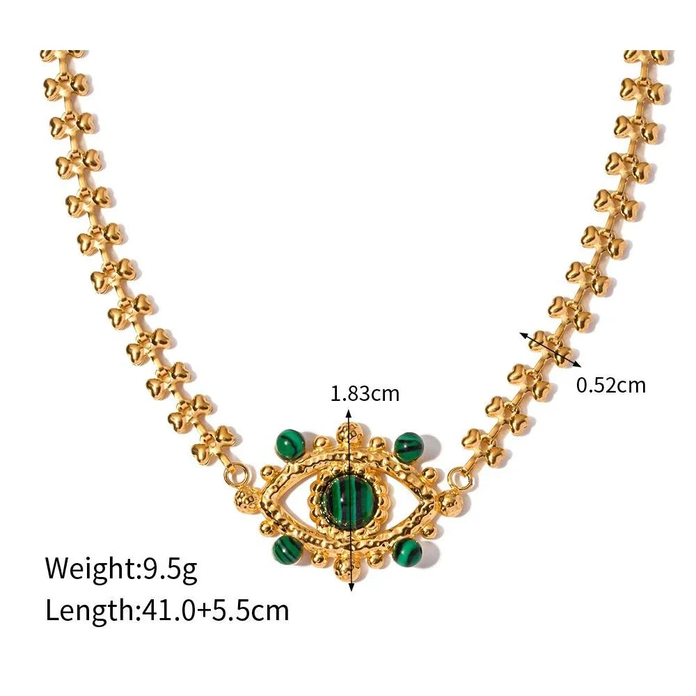 Premium multi-layer turquoise and malachite Devil's Eye pendant necklace made with 18K gold-plated stainless steel