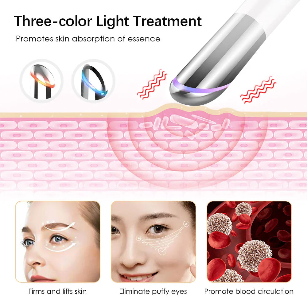 Revitalizing Eye Massage Pen with red, blue, and purple light therapy for eye care and rejuvenation