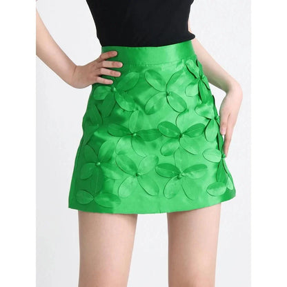 Elegant floral-patterned A-line mini skirt with a high-waist design, perfect for Kiwi summer fashion