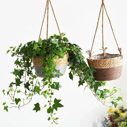 Stylish jute rope hanging planter basket in gray, perfect for adding natural, bohemian charm to Kiwi homes and gardens