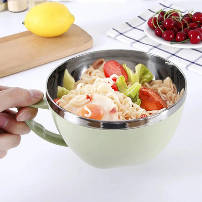 A stylish stainless steel mixing bowl with a cool-to-the-touch handle, available in vibrant colors to match any Kiwi kitchen.