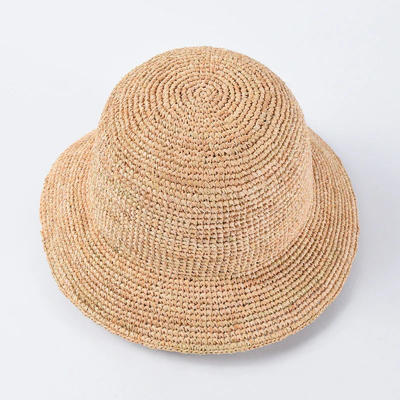 Handcrafted Raffia Hat in Monochrome Color with Flat Brim for Sun Protection and Adjustable Fit