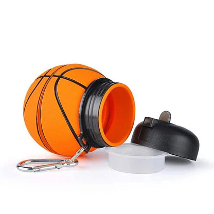 Foldable, leak-proof silica gel water bottle in orange, white/black, and green colors, designed for active Kiwi kids