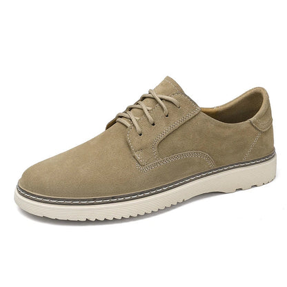 Premium Pigskin Lace-up Sneakers with Durable Rubber Sole and Breathable Design