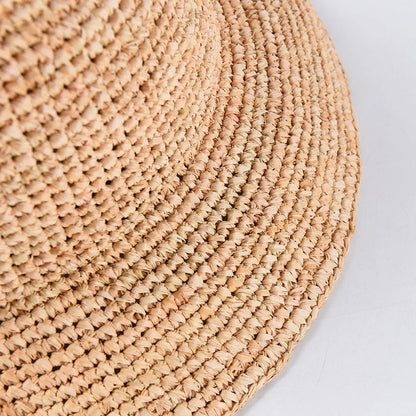 Handcrafted Raffia Hat in Monochrome Color with Flat Brim for Sun Protection and Adjustable Fit