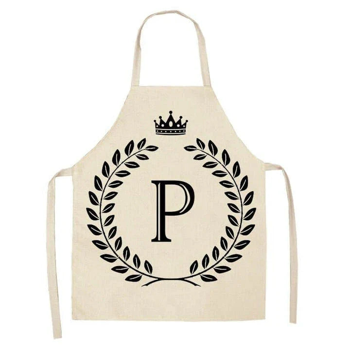 A crown and letter printed kitchen apron made of high-quality cotton and linen, suitable for both men and women in New Zealand kitchens.