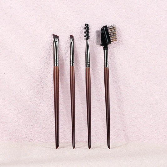 4-Piece Angled Eyebrow and Eyeliner Brush Set with Sustainable Wood Handles for Precision Eye Makeup