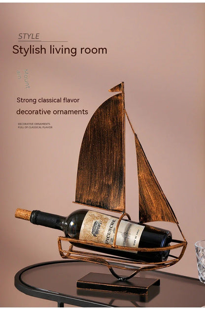 Stylish iron sailboat-shaped wine rack, a modern and nautical decor piece for Kiwi homes