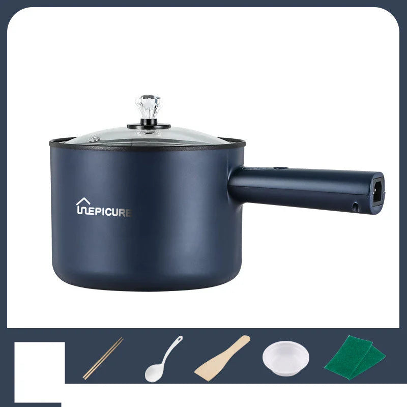 Versatile electric cooker in Emerald Green and Sapphire Blue colours, featuring manual and smart pot models with steaming grids for a range of cooking functions.