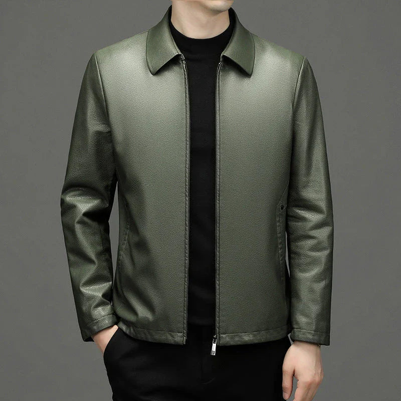 Eco-friendly leather jacket with sleek diamond pattern design, suitable for Kiwi gentlemen