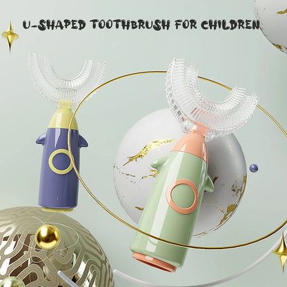 U-Shaped Silicone Toothbrush with 360-degree cleaning power for healthy dental care of Kiwi kids