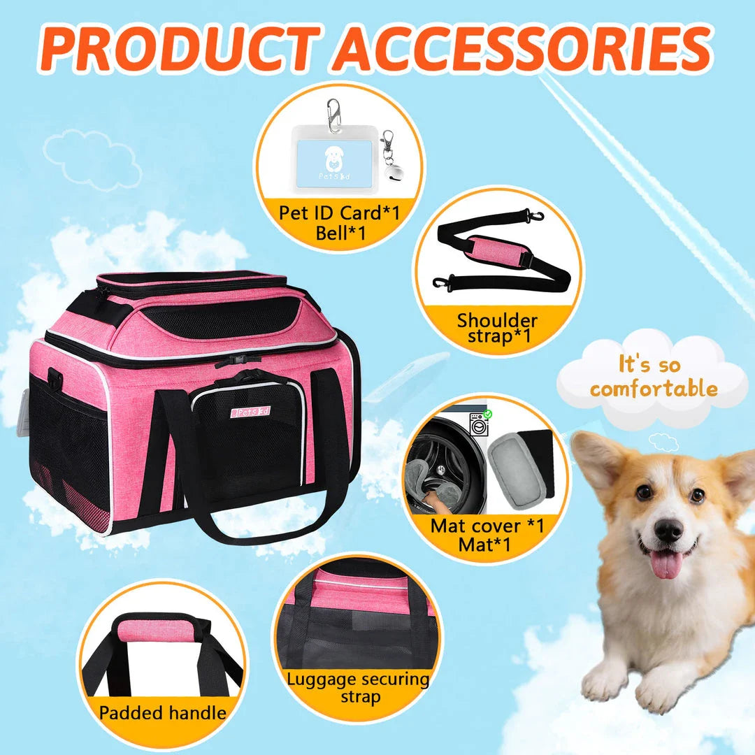 Airline-approved pet carrier with expandable top and safety features for stress-free travel with your furry companion