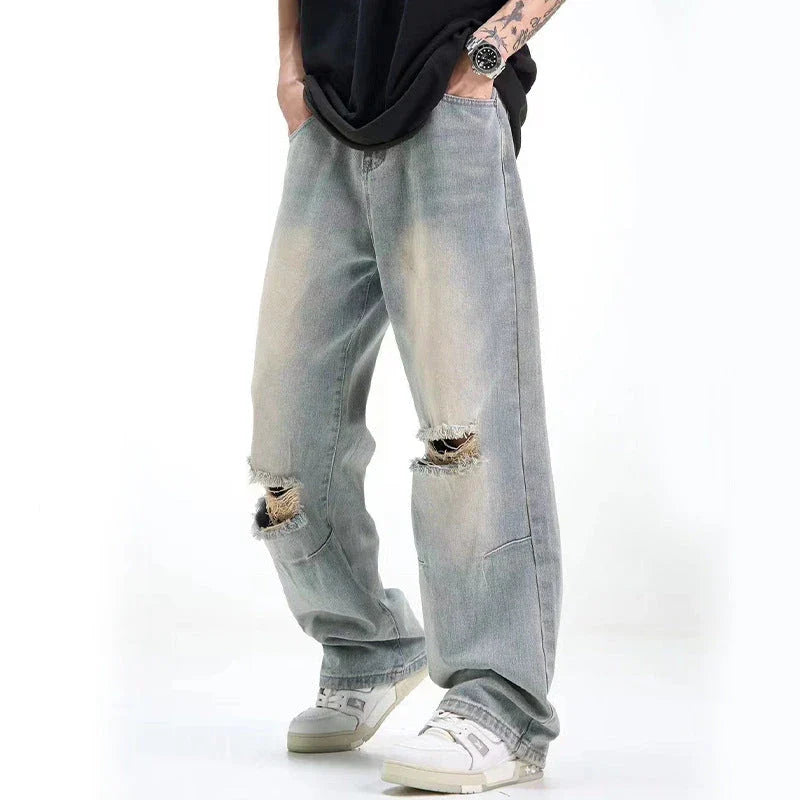 Versatile straight-leg slimming hiphop pants in light blue and black colors, available in sizes S to XXL