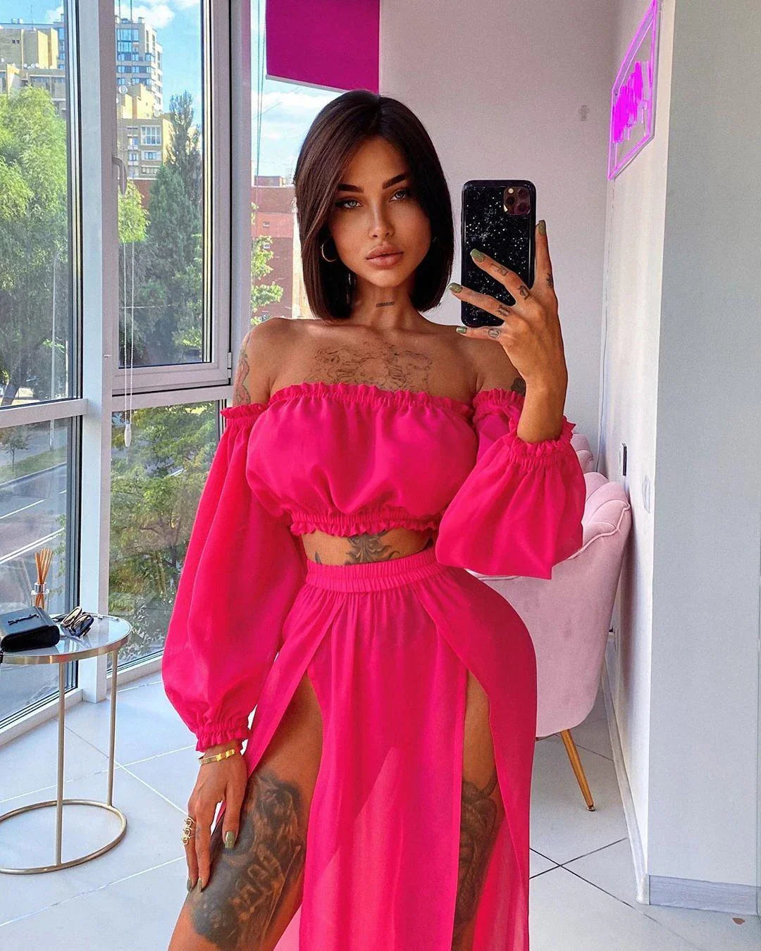 Versatile Long Sleeve Beach Dress in solid colors, featuring an irregular skirt and high-waisted silhouette for a flattering Kiwi-inspired look